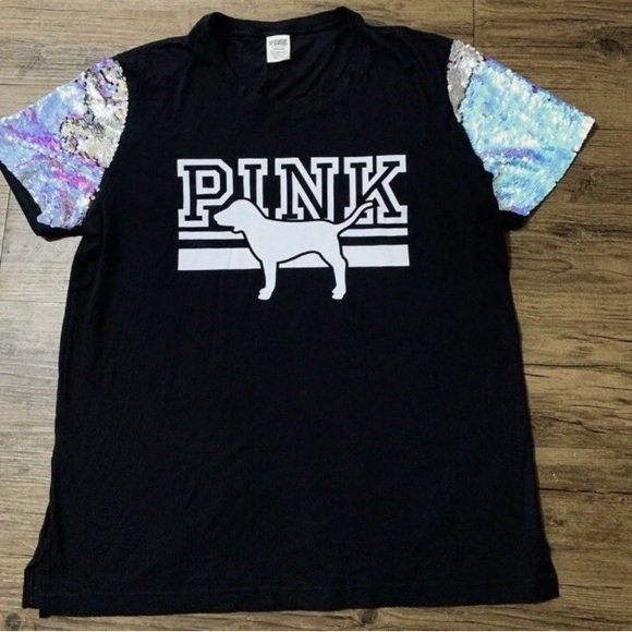 PINK Victoria's Secret Black Leggings with Iridescent Blue Stripe - Picture 3 of 4